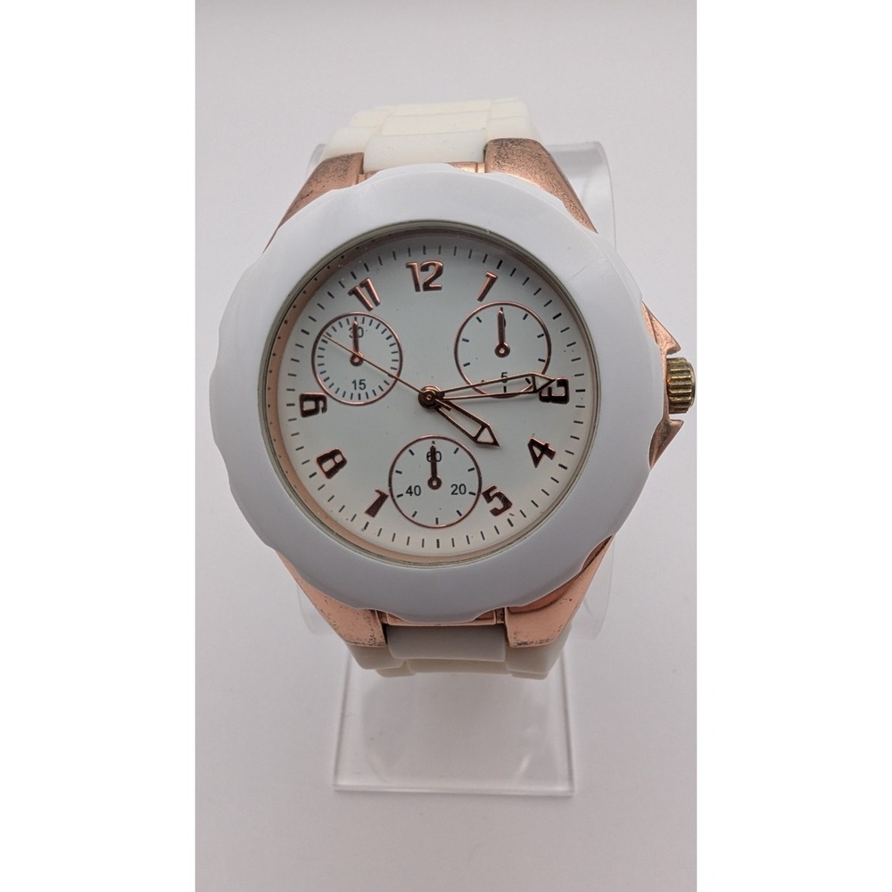 Women's White Ceramic Watch Bracelet Band Rose Gold tone‎ Accent New Battery